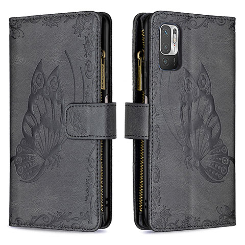 Funda de Cuero Cartera con Soporte Mariposa Carcasa B03F para Xiaomi POCO M3 Pro 5G Negro