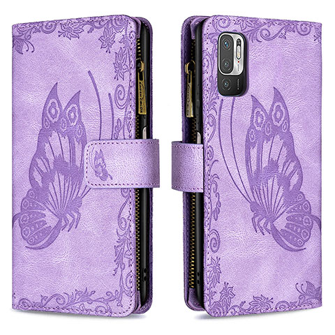 Funda de Cuero Cartera con Soporte Mariposa Carcasa B03F para Xiaomi POCO M3 Pro 5G Purpura Claro