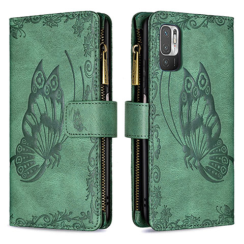 Funda de Cuero Cartera con Soporte Mariposa Carcasa B03F para Xiaomi POCO M3 Pro 5G Verde