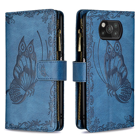 Funda de Cuero Cartera con Soporte Mariposa Carcasa B03F para Xiaomi Poco X3 NFC Azul