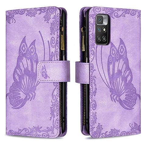 Funda de Cuero Cartera con Soporte Mariposa Carcasa B03F para Xiaomi Redmi 10 (2022) Purpura Claro