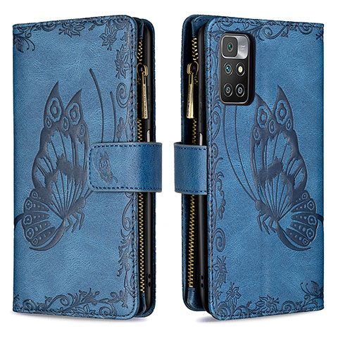 Funda de Cuero Cartera con Soporte Mariposa Carcasa B03F para Xiaomi Redmi 10 4G Azul