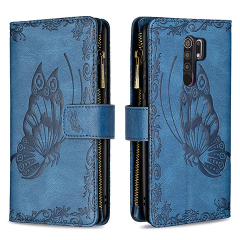 Funda de Cuero Cartera con Soporte Mariposa Carcasa B03F para Xiaomi Redmi 9 Azul