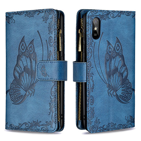 Funda de Cuero Cartera con Soporte Mariposa Carcasa B03F para Xiaomi Redmi 9A Azul