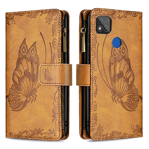 Funda de Cuero Cartera con Soporte Mariposa Carcasa B03F para Xiaomi Redmi 9C NFC Marron