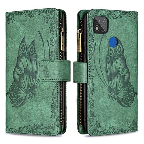 Funda de Cuero Cartera con Soporte Mariposa Carcasa B03F para Xiaomi Redmi 9C NFC Verde