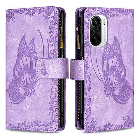 Funda de Cuero Cartera con Soporte Mariposa Carcasa B03F para Xiaomi Redmi K40 5G Purpura Claro