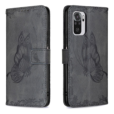 Funda de Cuero Cartera con Soporte Mariposa Carcasa B03F para Xiaomi Redmi Note 10 4G Negro