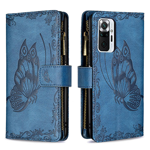 Funda de Cuero Cartera con Soporte Mariposa Carcasa B03F para Xiaomi Redmi Note 10 Pro 4G Azul