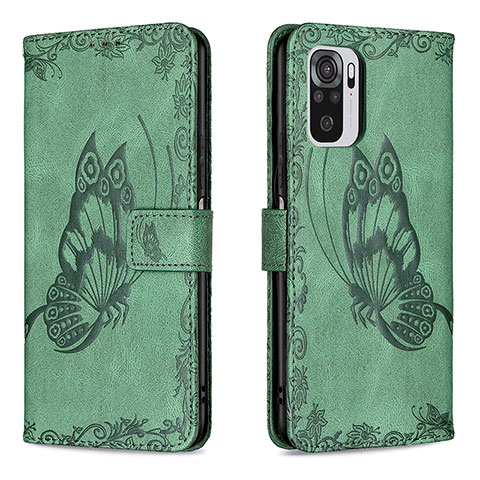 Funda de Cuero Cartera con Soporte Mariposa Carcasa B03F para Xiaomi Redmi Note 10S 4G Verde