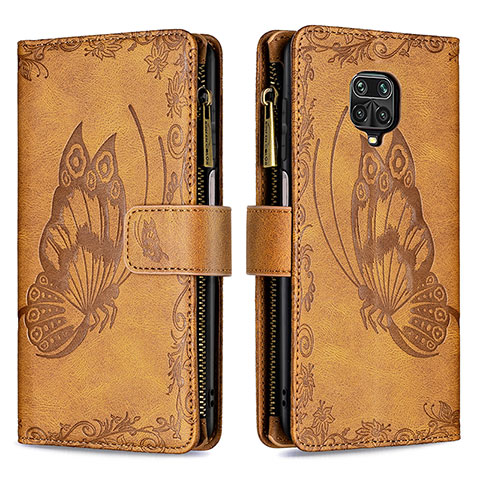 Funda de Cuero Cartera con Soporte Mariposa Carcasa B03F para Xiaomi Redmi Note 9 Pro Max Marron