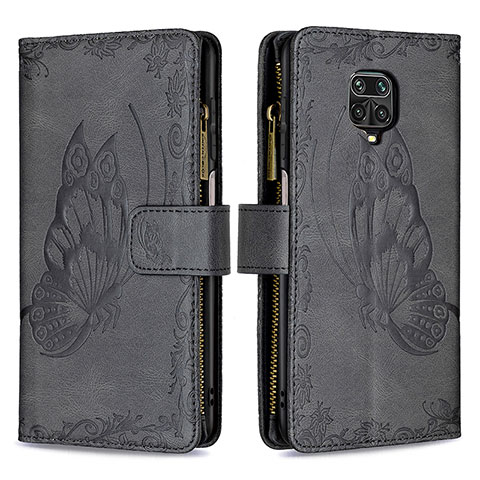 Funda de Cuero Cartera con Soporte Mariposa Carcasa B03F para Xiaomi Redmi Note 9S Negro