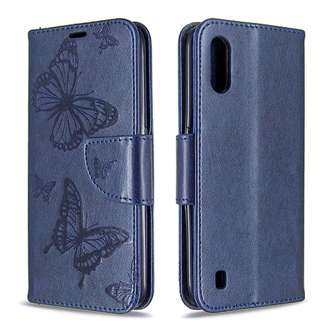 Funda de Cuero Cartera con Soporte Mariposa Carcasa B13F para Samsung Galaxy A01 SM-A015 Azul