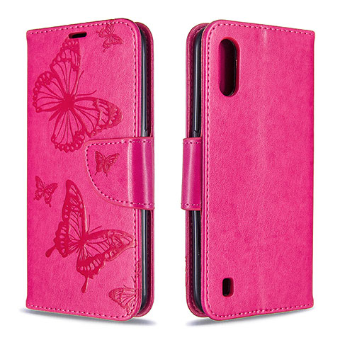 Funda de Cuero Cartera con Soporte Mariposa Carcasa B13F para Samsung Galaxy A01 SM-A015 Rosa Roja