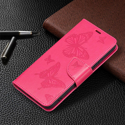 Funda de Cuero Cartera con Soporte Mariposa Carcasa B13F para Samsung Galaxy S21 5G Rosa Roja