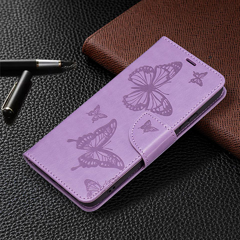 Funda de Cuero Cartera con Soporte Mariposa Carcasa B13F para Samsung Galaxy S21 Plus 5G Purpura Claro