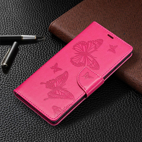 Funda de Cuero Cartera con Soporte Mariposa Carcasa B13F para Samsung Galaxy S24 Ultra 5G Rosa Roja