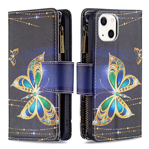 Funda de Cuero Cartera con Soporte Mariposa Carcasa L01 para Apple iPhone 15 Negro