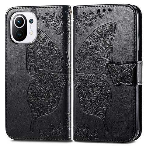 Funda de Cuero Cartera con Soporte Mariposa Carcasa L02 para Xiaomi Mi 11 Lite 5G NE Negro