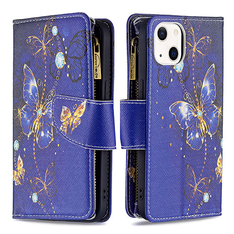 Funda de Cuero Cartera con Soporte Mariposa Carcasa L03 para Apple iPhone 14 Plus Azul