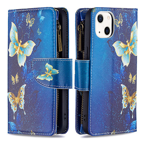 Funda de Cuero Cartera con Soporte Mariposa Carcasa L04 para Apple iPhone 13 Azul