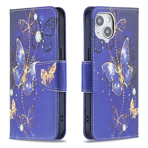 Funda de Cuero Cartera con Soporte Mariposa Carcasa L07 para Apple iPhone 14 Azul Real