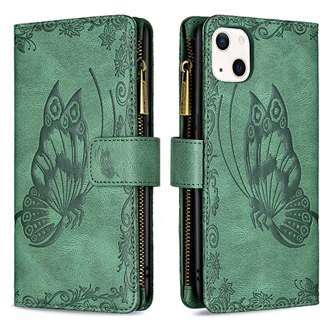 Funda de Cuero Cartera con Soporte Mariposa Carcasa L08 para Apple iPhone 15 Verde