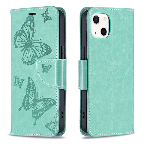 Funda de Cuero Cartera con Soporte Mariposa Carcasa L09 para Apple iPhone 14 Verde