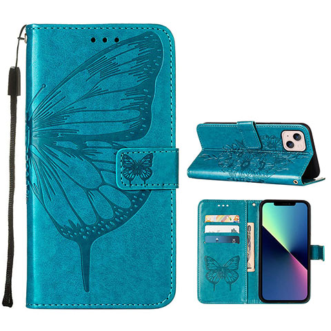 Funda de Cuero Cartera con Soporte Mariposa Carcasa L10 para Apple iPhone 13 Azul