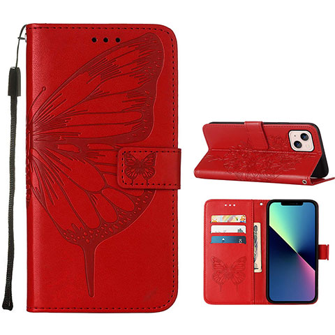 Funda de Cuero Cartera con Soporte Mariposa Carcasa L10 para Apple iPhone 13 Mini Rojo