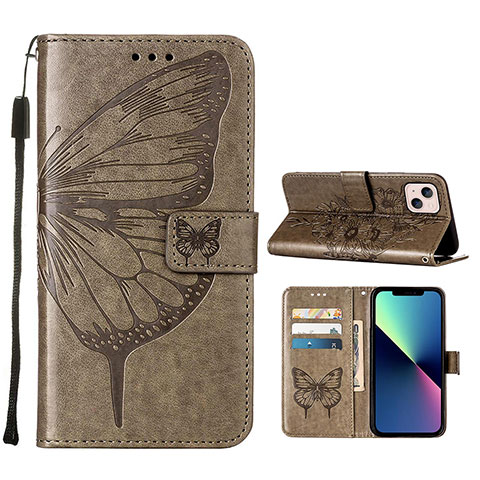 Funda de Cuero Cartera con Soporte Mariposa Carcasa L10 para Apple iPhone 14 Gris Oscuro