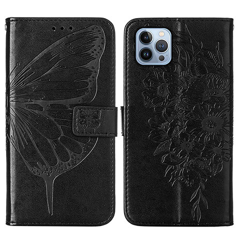 Funda de Cuero Cartera con Soporte Mariposa Carcasa L10 para Apple iPhone 14 Pro Max Negro