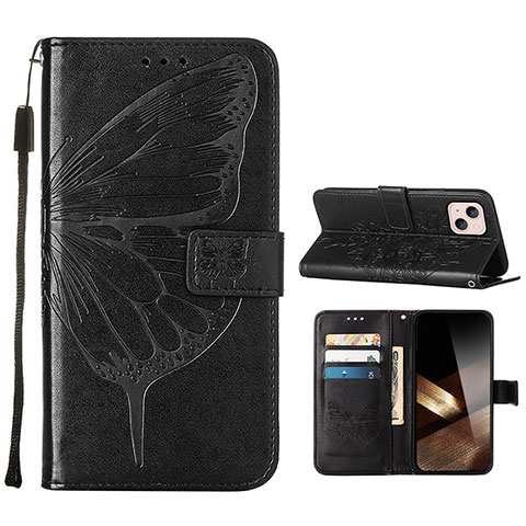 Funda de Cuero Cartera con Soporte Mariposa Carcasa L10 para Apple iPhone 15 Negro