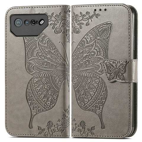 Funda de Cuero Cartera con Soporte Mariposa Carcasa para Asus ROG Phone 7 Gris