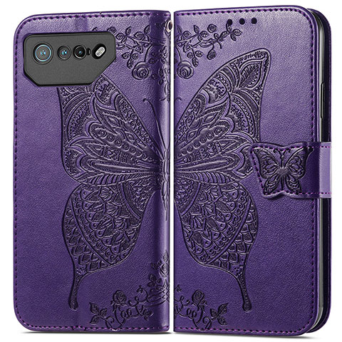 Funda de Cuero Cartera con Soporte Mariposa Carcasa para Asus ROG Phone 7 Morado