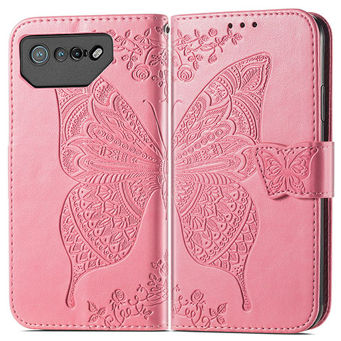 Funda de Cuero Cartera con Soporte Mariposa Carcasa para Asus ROG Phone 7 Rosa Roja