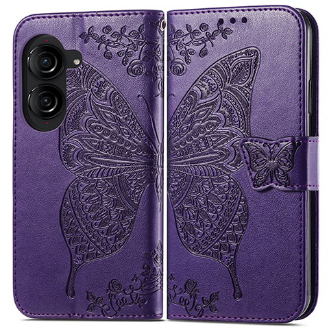 Funda de Cuero Cartera con Soporte Mariposa Carcasa para Asus ZenFone 10 Morado