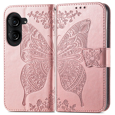 Funda de Cuero Cartera con Soporte Mariposa Carcasa para Asus ZenFone 10 Oro Rosa