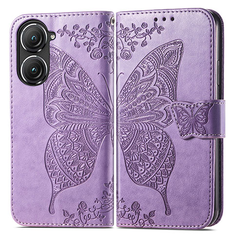 Funda de Cuero Cartera con Soporte Mariposa Carcasa para Asus Zenfone 9 Purpura Claro