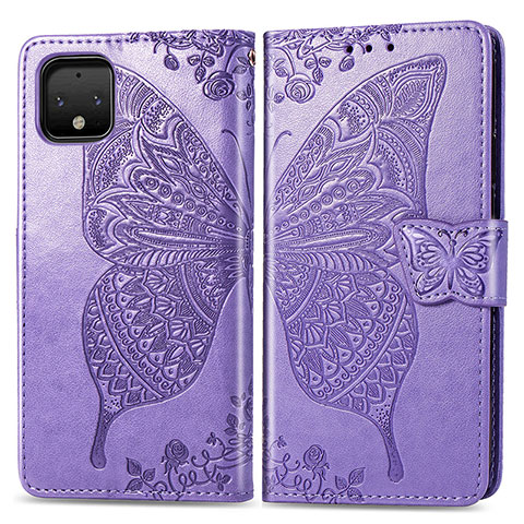 Funda de Cuero Cartera con Soporte Mariposa Carcasa para Google Pixel 4 Purpura Claro