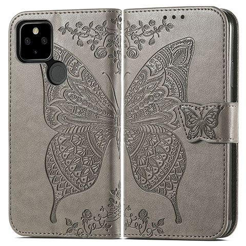 Funda de Cuero Cartera con Soporte Mariposa Carcasa para Google Pixel 5a 5G Gris