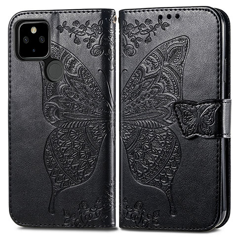 Funda de Cuero Cartera con Soporte Mariposa Carcasa para Google Pixel 5a 5G Negro