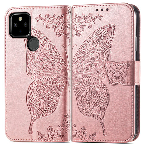 Funda de Cuero Cartera con Soporte Mariposa Carcasa para Google Pixel 5a 5G Oro Rosa