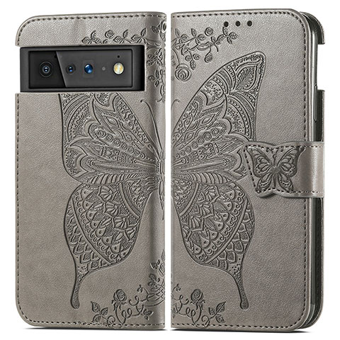 Funda de Cuero Cartera con Soporte Mariposa Carcasa para Google Pixel 6 5G Gris