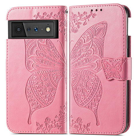 Funda de Cuero Cartera con Soporte Mariposa Carcasa para Google Pixel 6 5G Rosa Roja