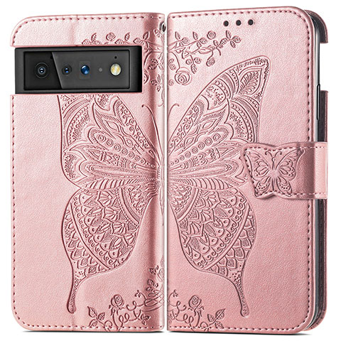 Funda de Cuero Cartera con Soporte Mariposa Carcasa para Google Pixel 6 Pro 5G Oro Rosa