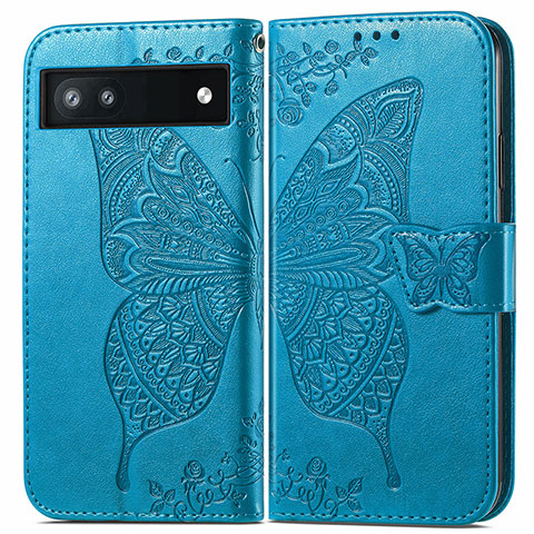 Funda de Cuero Cartera con Soporte Mariposa Carcasa para Google Pixel 6a 5G Azul