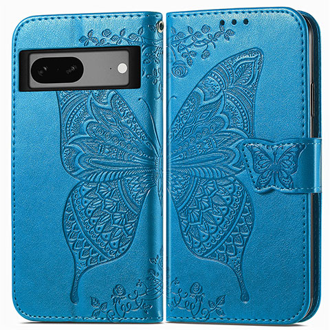 Funda de Cuero Cartera con Soporte Mariposa Carcasa para Google Pixel 7 5G Azul