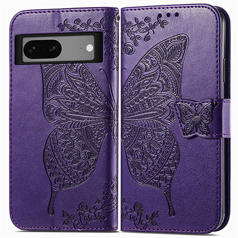 Funda de Cuero Cartera con Soporte Mariposa Carcasa para Google Pixel 7 5G Morado