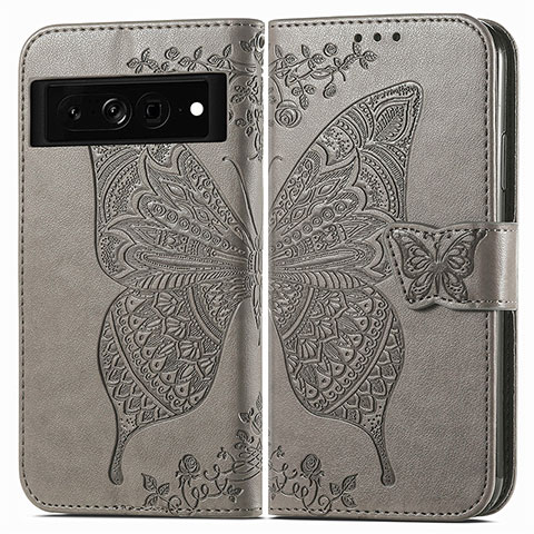 Funda de Cuero Cartera con Soporte Mariposa Carcasa para Google Pixel 7 Pro 5G Gris